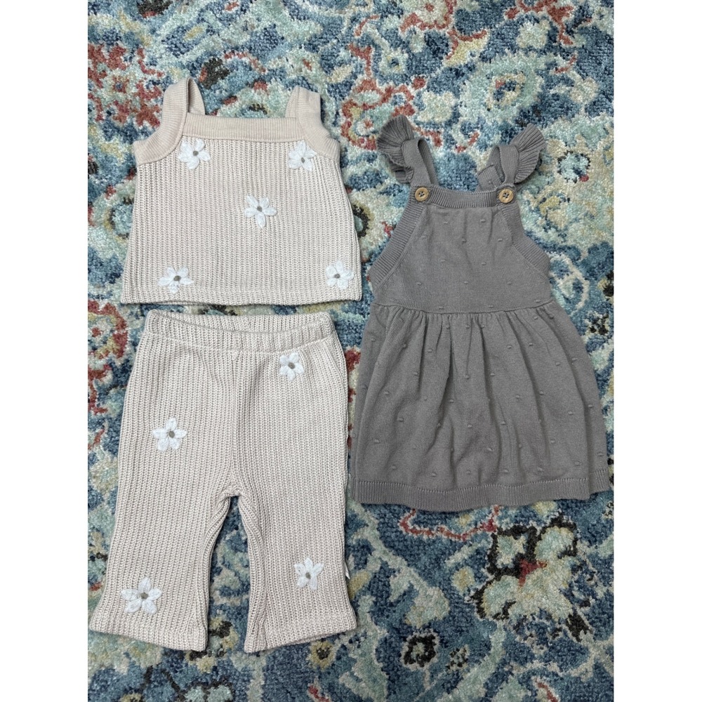 Baby Girl Knit Outfit Bundle 0-3M / 3M Cream Floral Mauve Dress